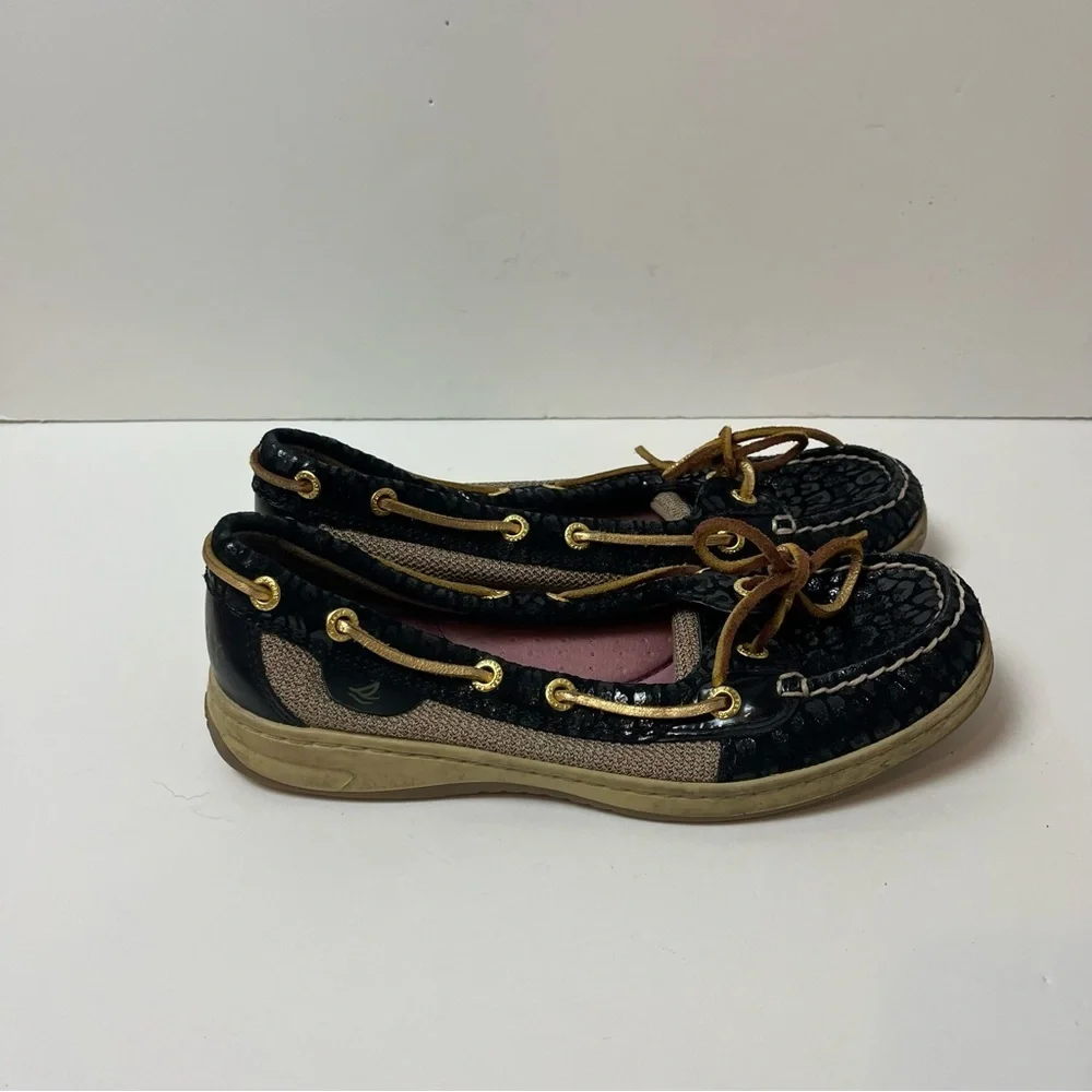 Sperry's Topsider Angelfish Boat Shoe Black Animal‎ Print 6.5M